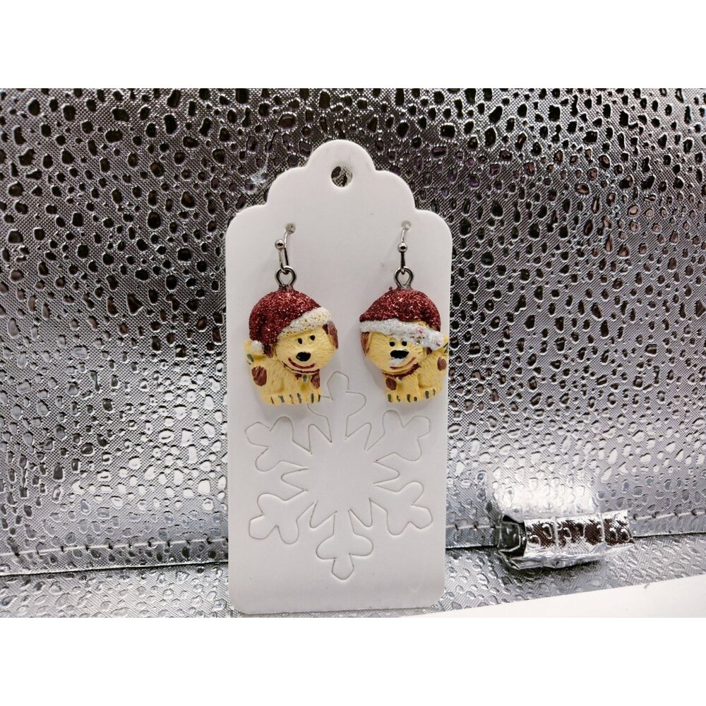 Puppy Santa Hat Earrings Christmas Dog - Picture 9 of 10